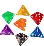 Dobbelstenen 4-zijdig transparant, 7 stuks