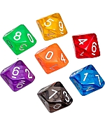 Dobbelstenen 10-zijdig transparant, 7 stuks