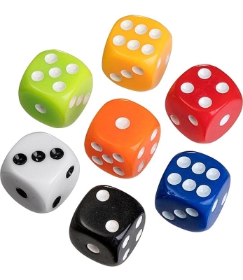 Dobbelstenen, 16 mm, opaque, 7 stuks