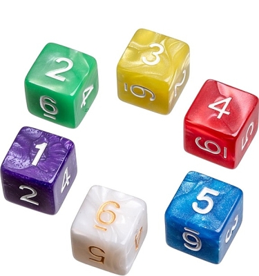 Dobbelstenen 6-zijdig pearl, 6 stuks