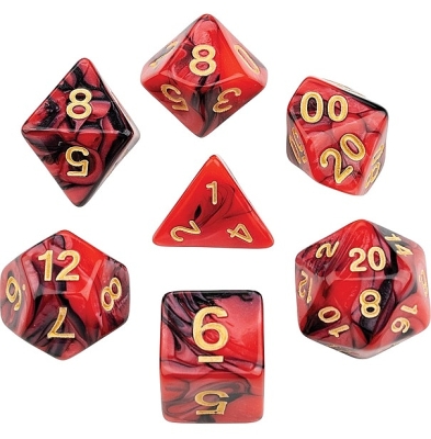 Dobbelstenen oblivion rot, 7 stuks in acrylbox