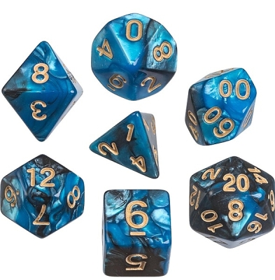 Dobbelstenen oblivion blauw, 7 stuks